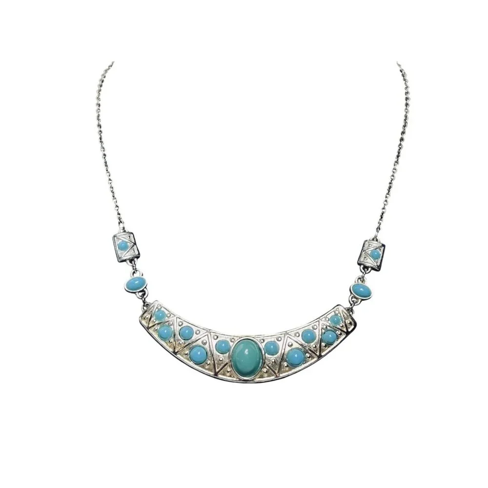 Avon Silver Tone And Blue Bib Necklace Signed NRT (6163) - Picture 2 of 6